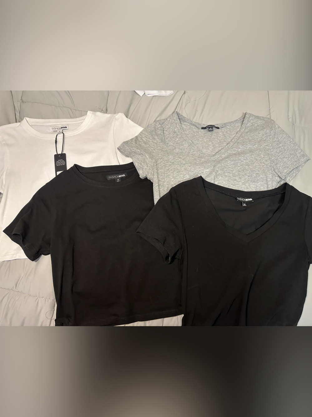 Basic Tee/ 2 vneck Pack - Black, White, Gray